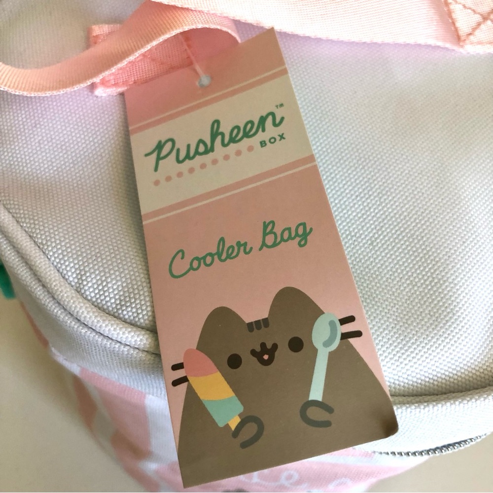 NWT Pusheen Cat Pink / White Stripe Ice Cream Fan Club Round Cooler Bag - Picture 3 of 8